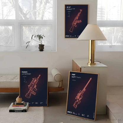 Poster Néon Armes – Affiche Murale Cool Gun Style Urbain, Décoration Salon & Chambre (Sans Cadre, Waterproof)