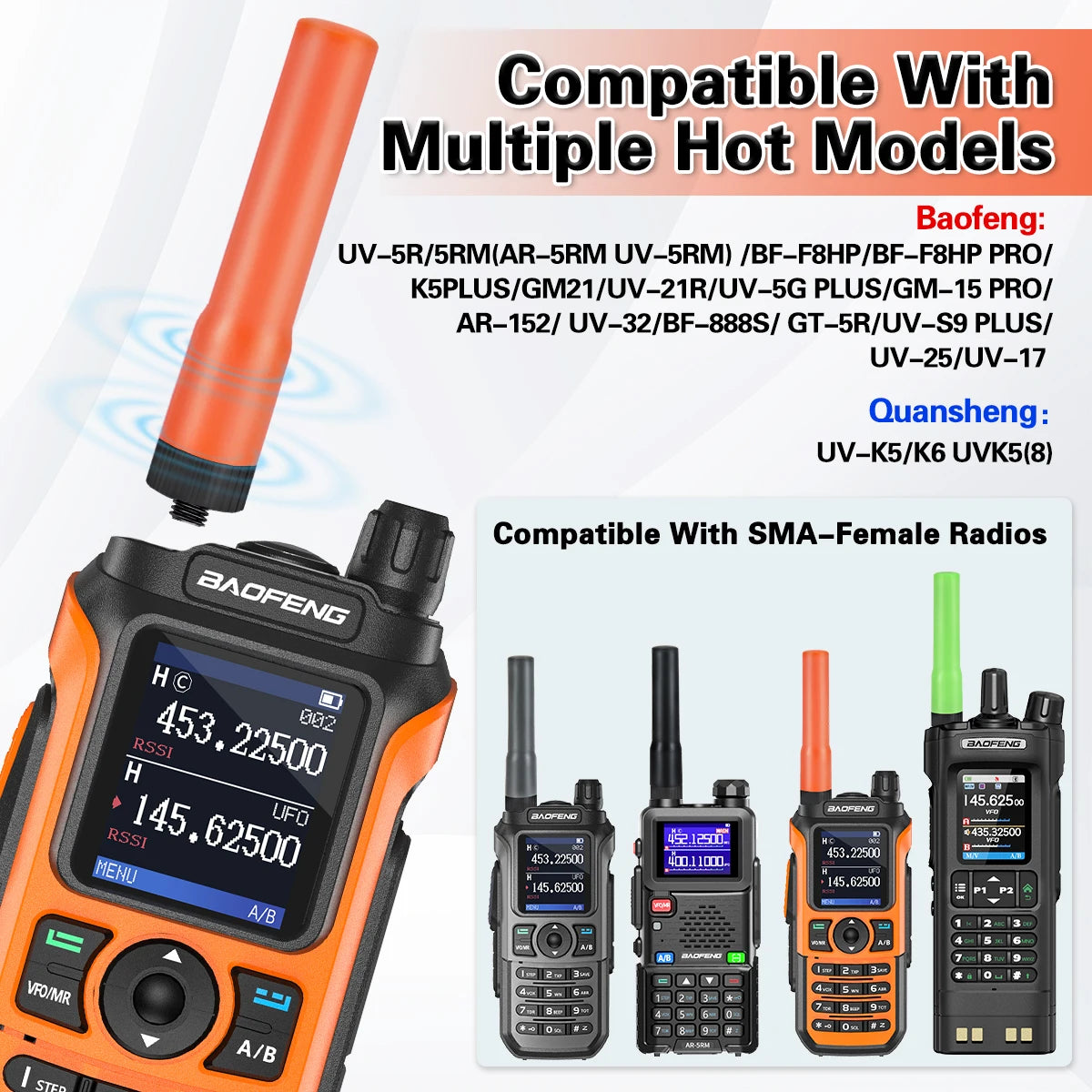 Antenne Mini ABBREE SF-20 SMA-Femelle VHF/UHF – Baofeng & Quansheng