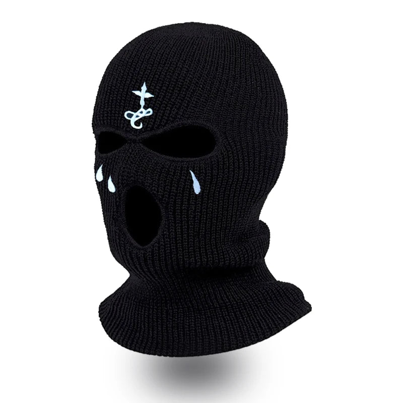 Cagoule à motifs brodés, masque chaud 3 trous pour l’hiver