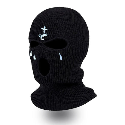 Cagoule à motifs brodés, masque chaud 3 trous pour l’hiver