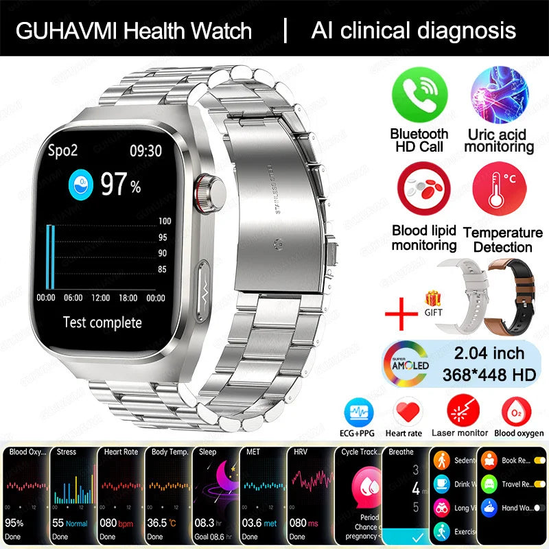 Montre Connectée Homme 2025 – Suivi Santé Avancé ECG+PPG – Surveillance Acide Urique & Lipides – Appels Bluetooth – Écran 2.04” AMOLED – Pour Android & iOS - BLACKBEARD OUTDOOR INDUSTRIES