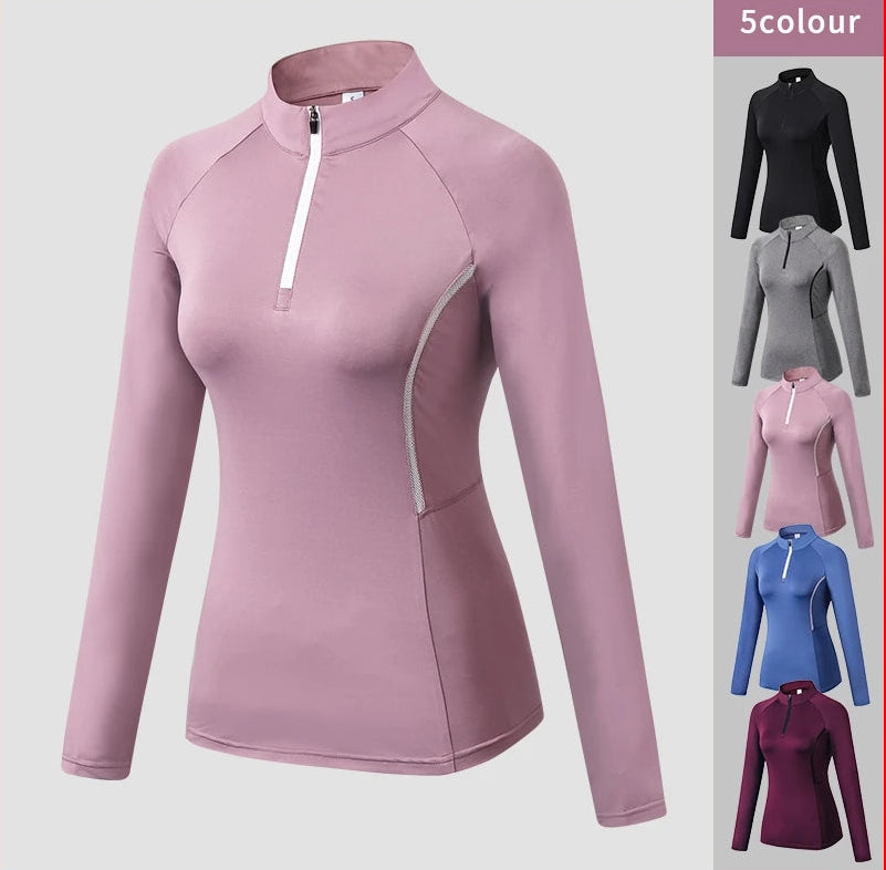 Top Sport Femme Manches Longues – Col Montant Yoga Fitness Running