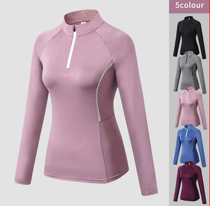 Top Sport Femme Manches Longues – Col Montant Yoga Fitness Running