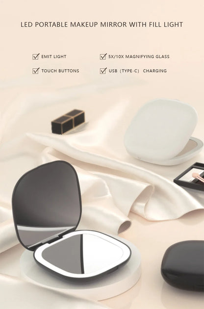 Mini Miroir de Maquillage Pliable avec LED – Grossissement 5x / 10x, Rechargeable, Miroir de Poche Compact - BLACKBEARD OUTDOOR INDUSTRIES