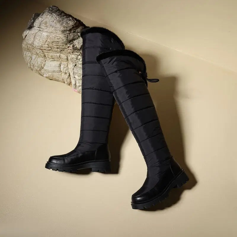 Cuissardes d’hiver femme à lacets, doublure fourrure