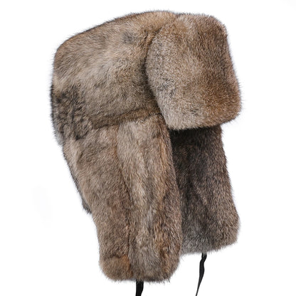 Chapka Ushanka en Vraie Fourrure de Lapin - Bonnet Aviateur Hiver à Oreillettes