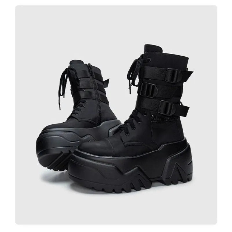 Bottines compensées femme noires à boucles en simili cuir