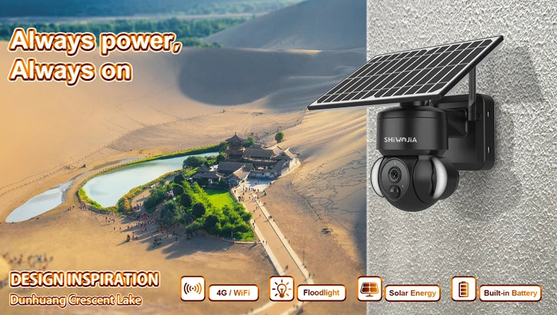 Caméra de Surveillance Solaire 4MP SHIWOJIA – 4G / WiFi | Batterie 7500mAh | PTZ 360° | Vision Nocturne Couleur | Audio Bidirectionnel | Étanche IP65 Ma boutique