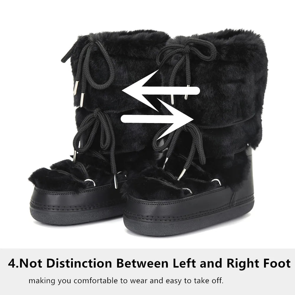 2025 Winter Snow Boots Women Ski Boots Luxury Fluffy Furry Fur Boots Female Rivets Warm Waterproof Platform Black Cotton Boots BLACKBEARD OUTDOOR INDUSTRIES