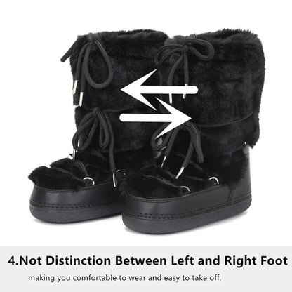 2025 Winter Snow Boots Women Ski Boots Luxury Fluffy Furry Fur Boots Female Rivets Warm Waterproof Platform Black Cotton Boots BLACKBEARD OUTDOOR INDUSTRIES