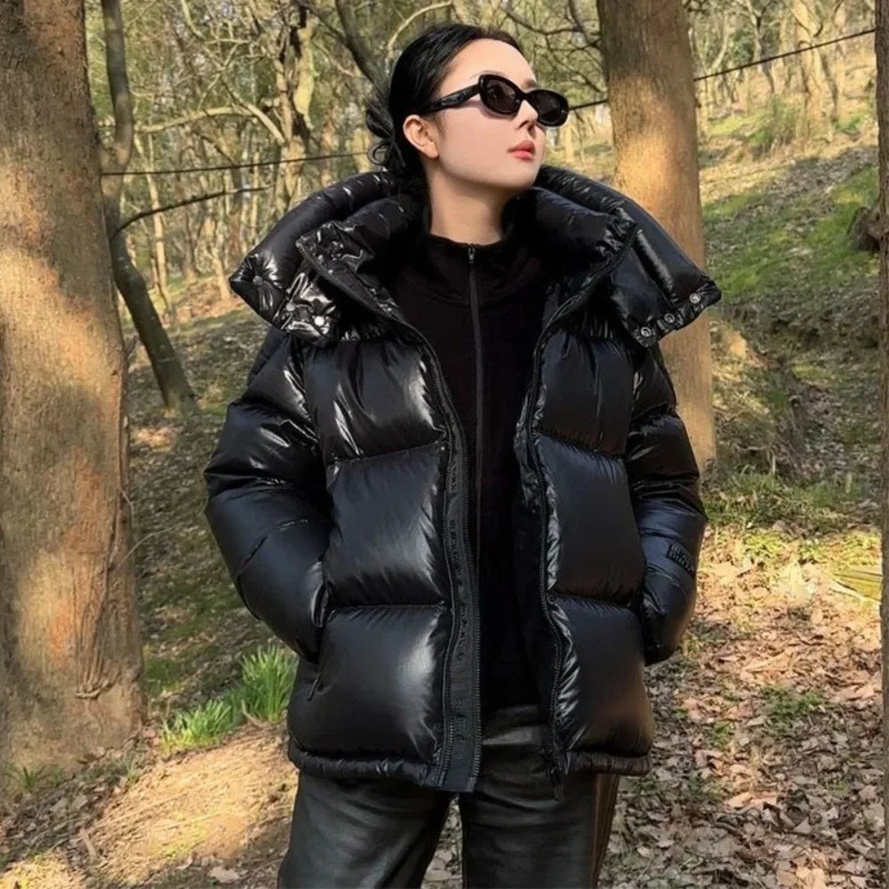 Doudoune Femme Courte Brillante — 90% Duvet Canard Blanc | Capuche, Coupe Oversize S à XXL - BLACKBEARD OUTDOOR INDUSTRIES