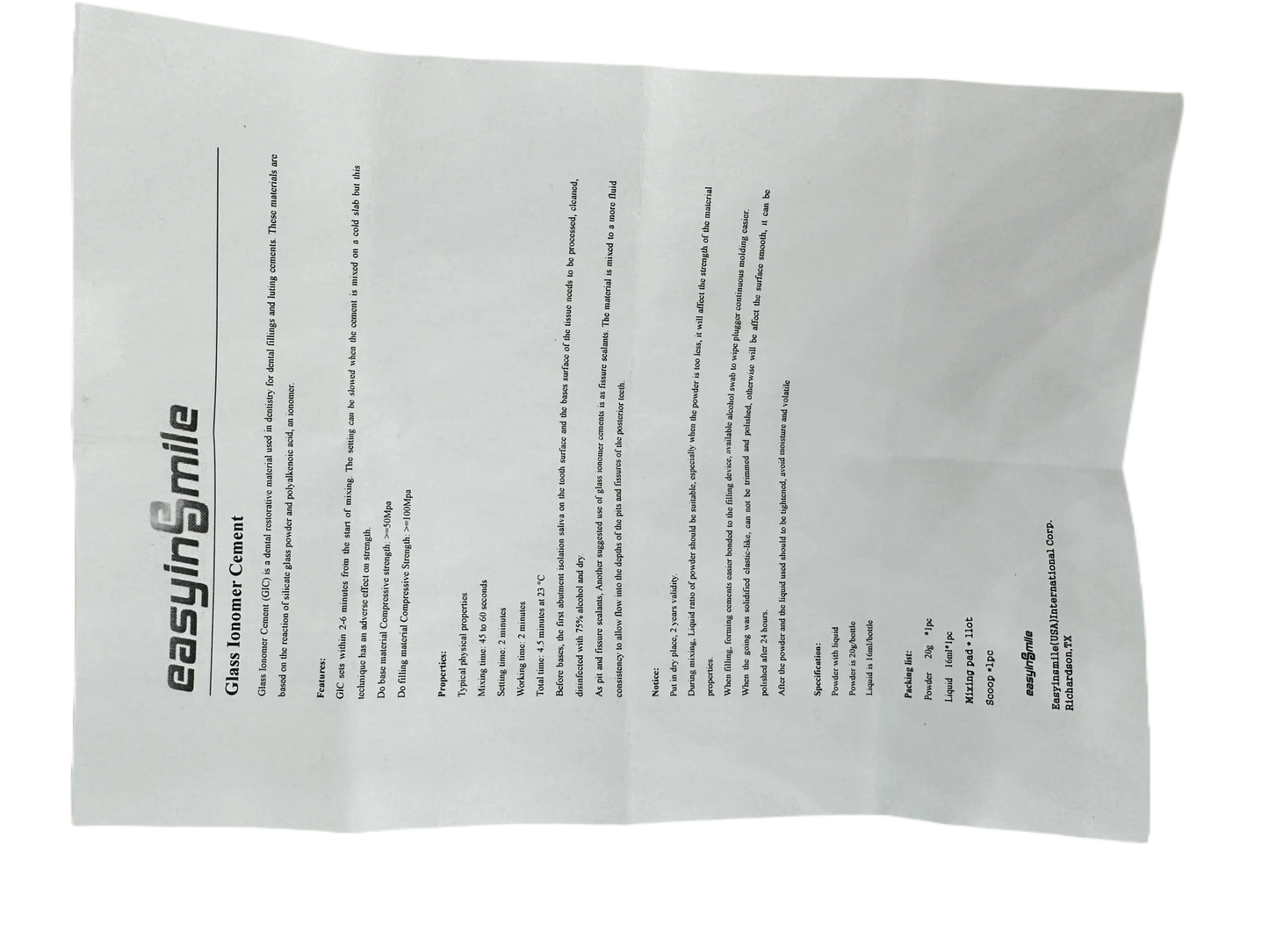 Kit Ciment Dentaire au Verre Ionomère - 20g Poudre + 16ml Liquide | Matériel de Restauration Dentaire Permanente Ma boutique