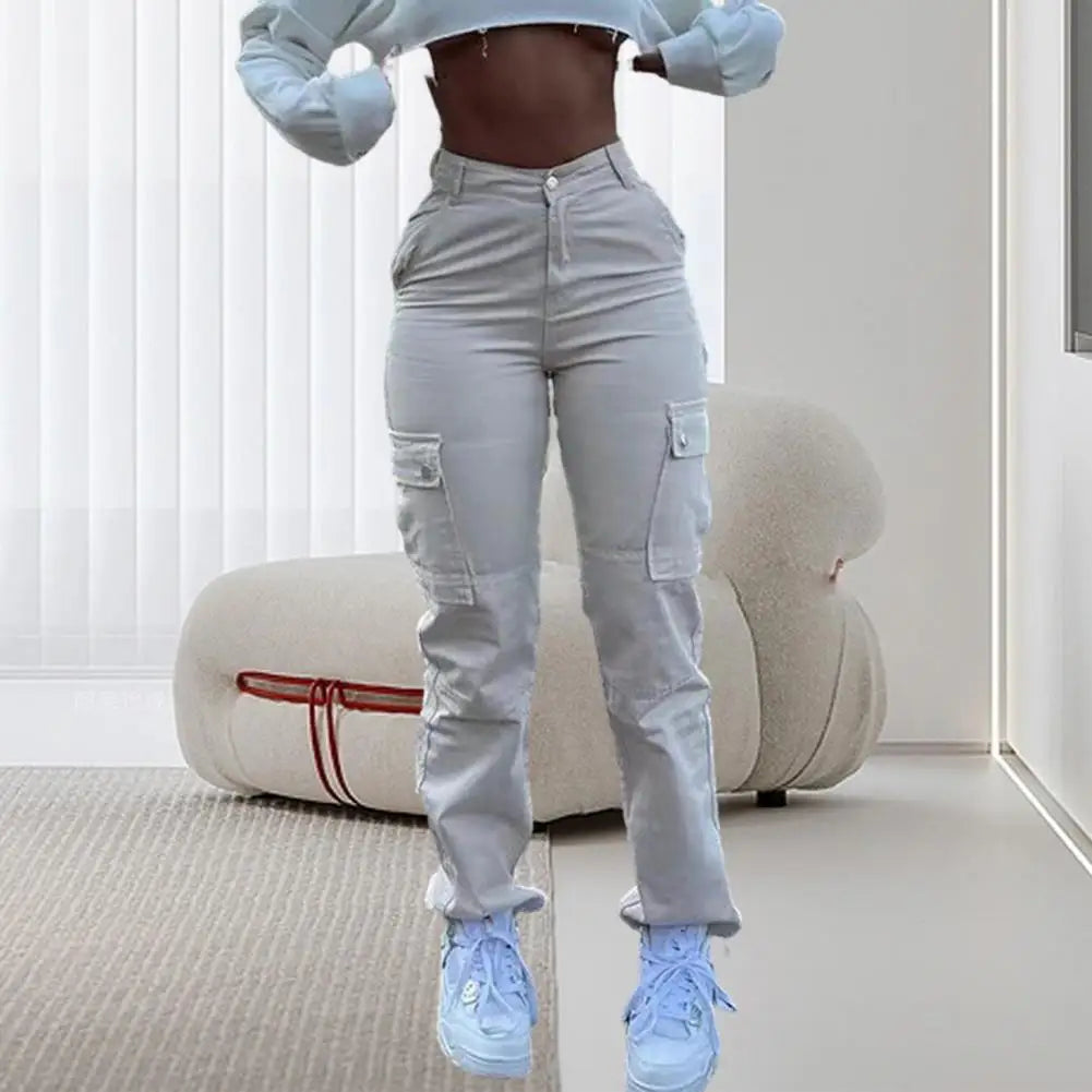 Pantalon cargo femme taille haute multi-poches