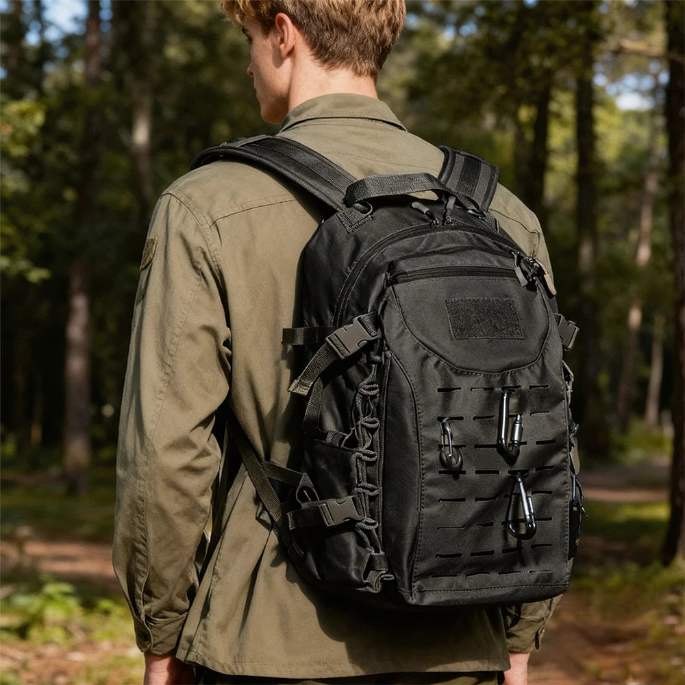 Sac à dos tactique 25L MOLLE multi-poches, noir ou kaki