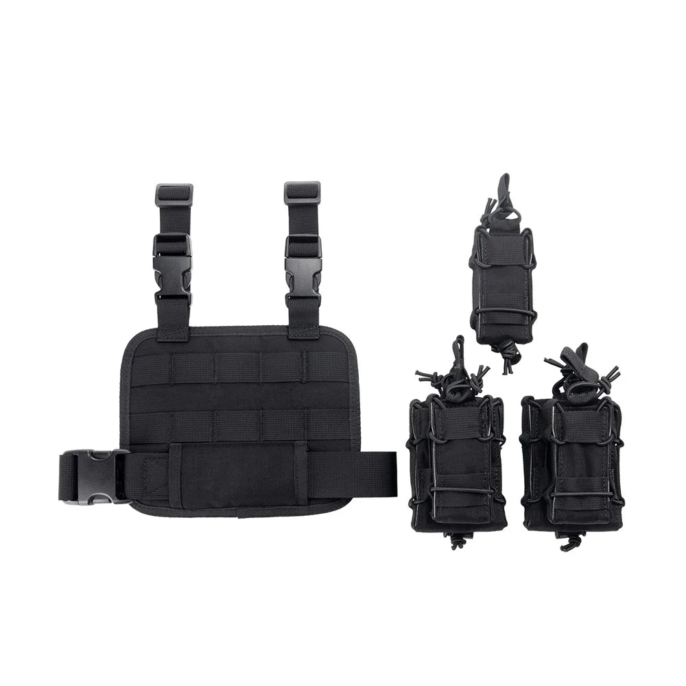 Plateforme de cuisse tactique MOLLE en Cordura avec porte-chargeurs, noir, vert ou coyote