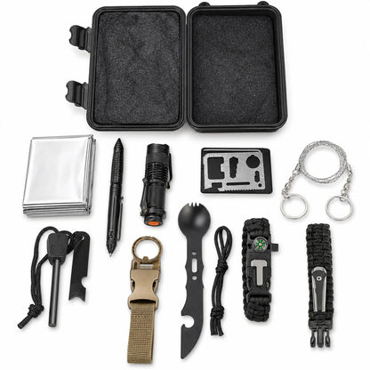 Kit de Survie Outdoor Complet – Couverture de Survie, Boussole, Allume-Feu, Bracelet Paracorde | Camping & Urgence