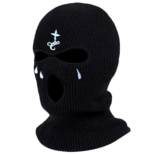 Cagoule à motifs brodés, masque chaud 3 trous pour l’hiver