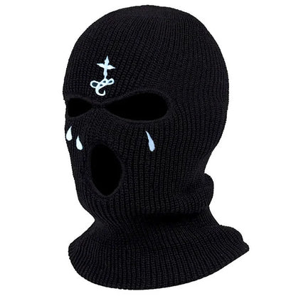 Cagoule à motifs brodés, masque chaud 3 trous pour l’hiver
