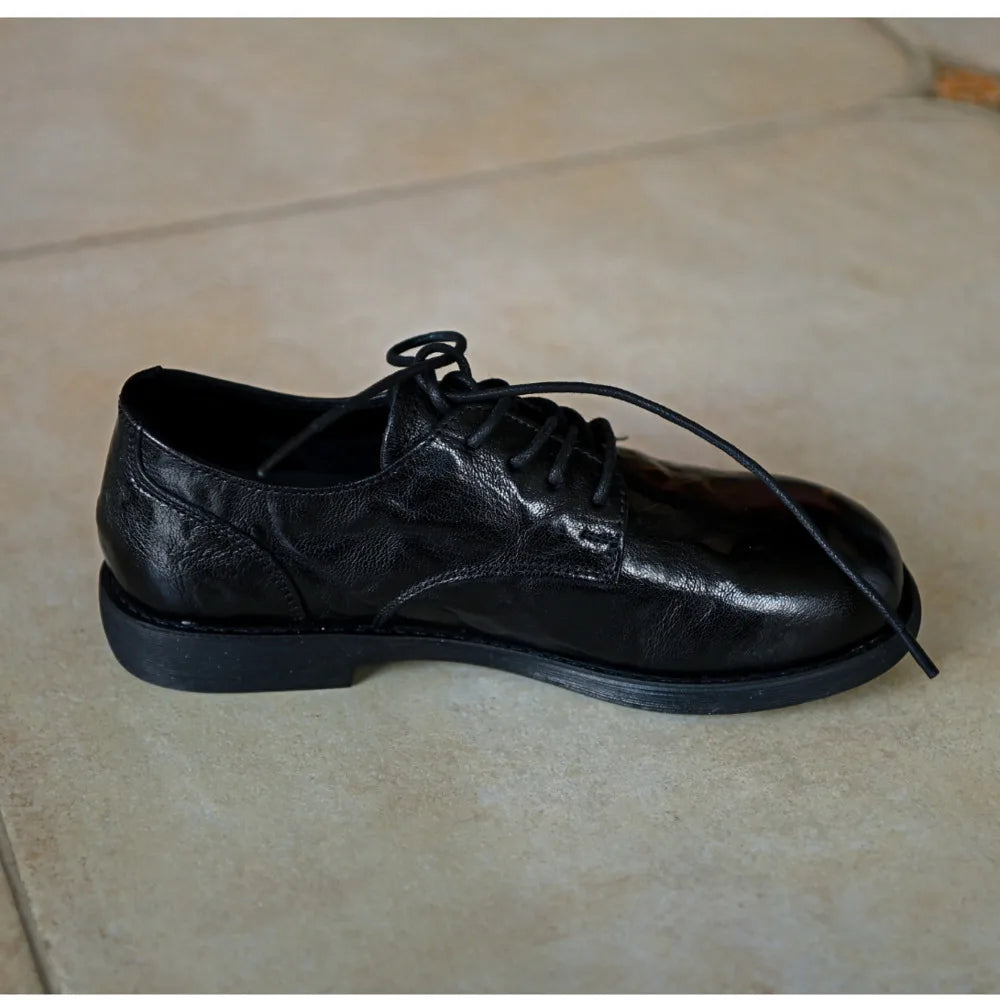Oxford Femme Cuir Véritable – Lacets Bout Rond Style Britannique