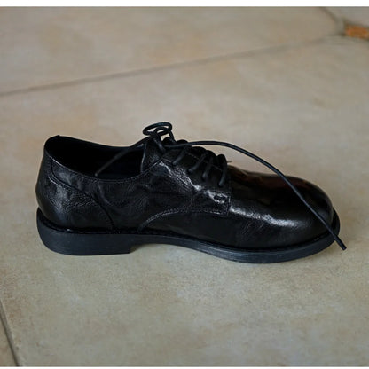 Oxford Femme Cuir Véritable – Lacets Bout Rond Style Britannique