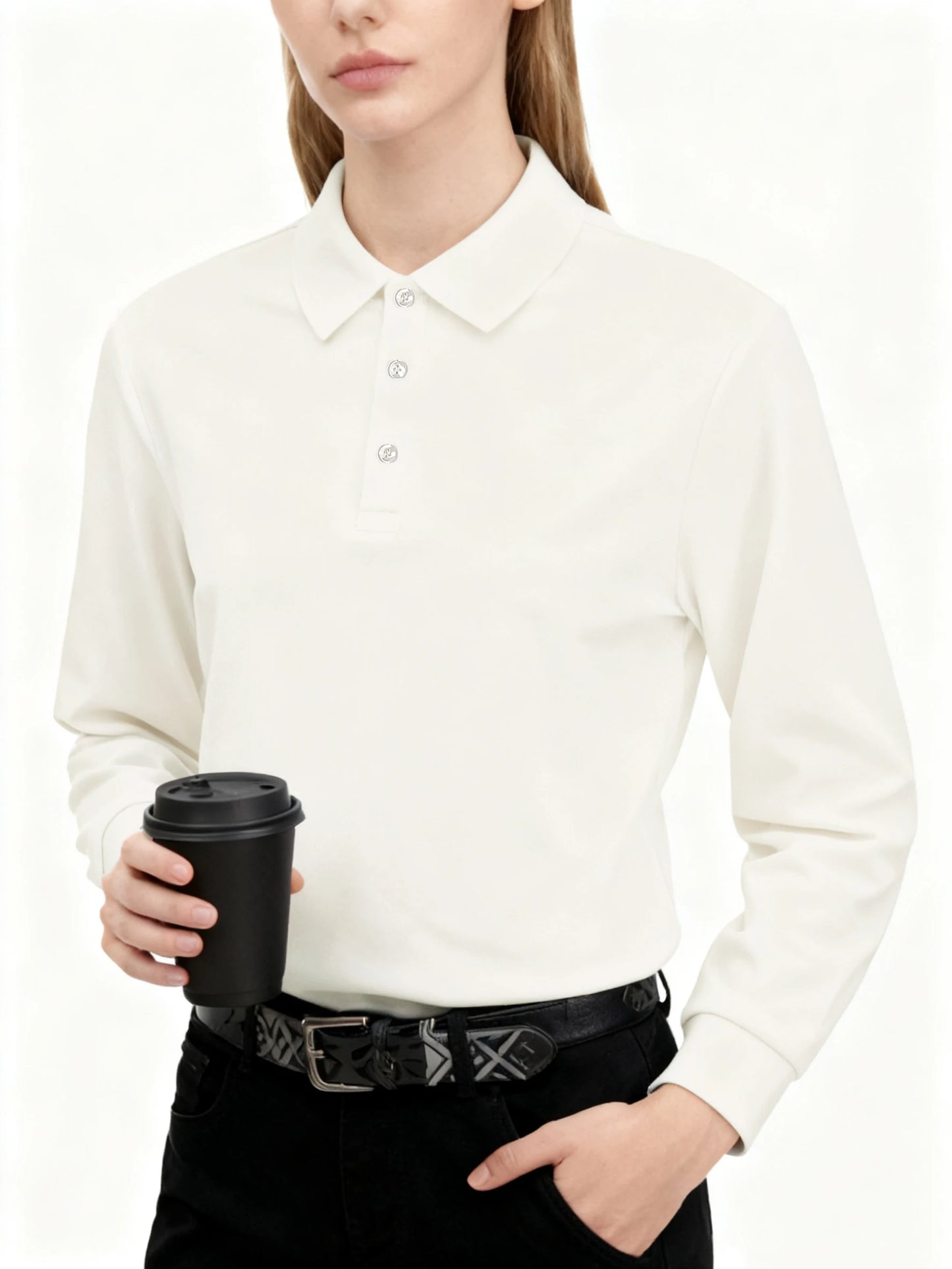 Polo Femme Manches Longues Slim – Col Chemise Respirant, Style Sportif S à XXL