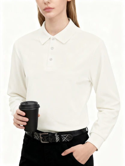 Polo Femme Manches Longues Slim – Col Chemise Respirant, Style Sportif S à XXL