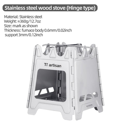Réchaud à bois pliable pour camping et bivouac – Titane ou inox