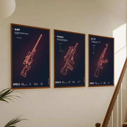 Poster Néon Armes – Affiche Murale Cool Gun Style Urbain, Décoration Salon & Chambre (Sans Cadre, Waterproof)