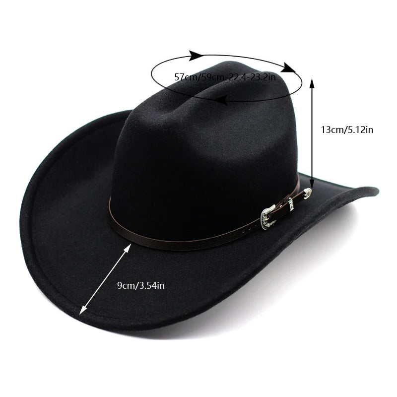 Chapeau Vintage Western Cowboy Unisexe – Style Gentleman & Cowgirl, Large Bord en Cuir – Jazz Cloche Sombrero Élégant pour Homme & Femme - BLACKBEARD OUTDOOR INDUSTRIES
