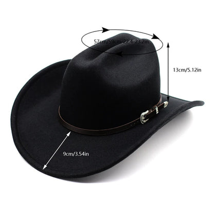 Chapeau Vintage Western Cowboy Unisexe – Style Gentleman & Cowgirl, Large Bord en Cuir – Jazz Cloche Sombrero Élégant pour Homme & Femme - BLACKBEARD OUTDOOR INDUSTRIES
