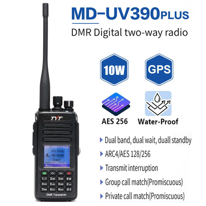 Talkie-Walkie DMR TYT MD-UV390Plus – 10W, GPS Intégré, IP67 Étanche, Chiffrement AES256, Double Bande VHF/UHF, 3000 Canaux