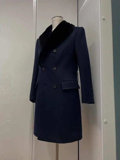 Manteau long homme en laine mélangée à double boutonnage