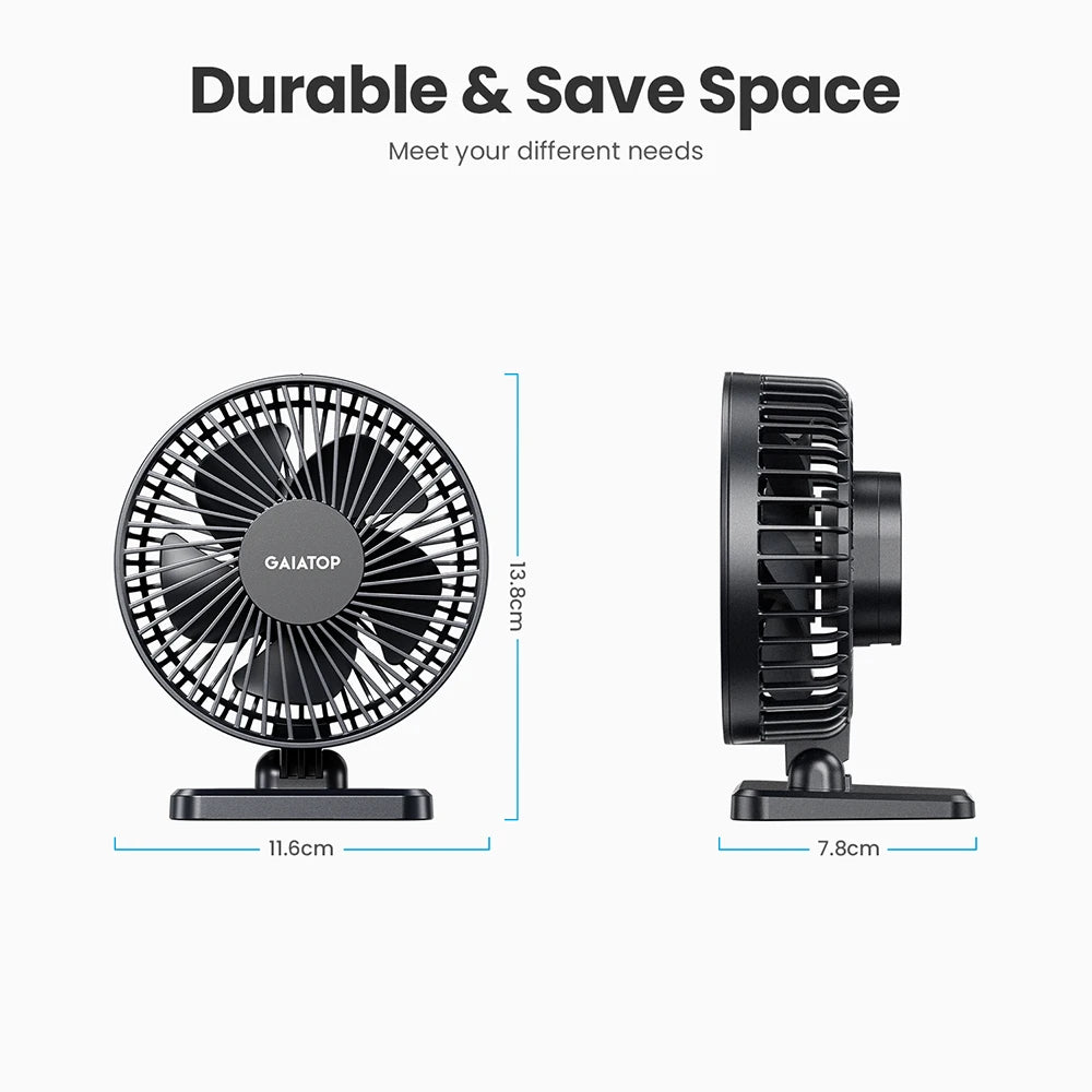 Ventilateur USB de Bureau GAIATOP – Mini Ventilateur Portable 3 Vitesses, Silencieux, 5W