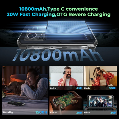 HOTWAV Hyper 7S — Smartphone Incassable 5G, Batterie 10800mAh, IP68/IP69K, Android 15, 120Hz, Lampe 280lm