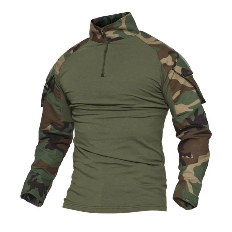 T-Shirt Tactique Militaire Manches Longues – Camouflage CP, Coton DRYTEC, Homme
