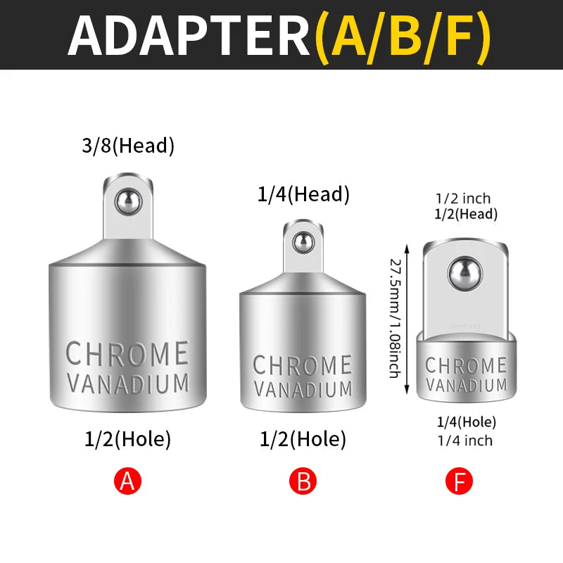 Onnfang Adaptateur Douille Cliquet – 1/2", 3/8", 1/4" CR-V Chrome Vanadium – Outils de Réparation Auto, Vélo, Maison, Garage - BLACKBEARD OUTDOOR INDUSTRIES