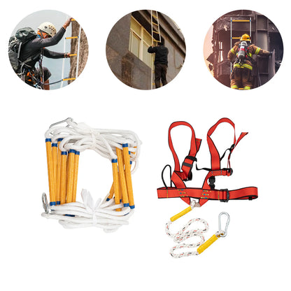 Échelle de Secours Incendie Corde Polyester 6 m ou 10 m – 200 kg, Harnais Inclus, 3 Crochets
