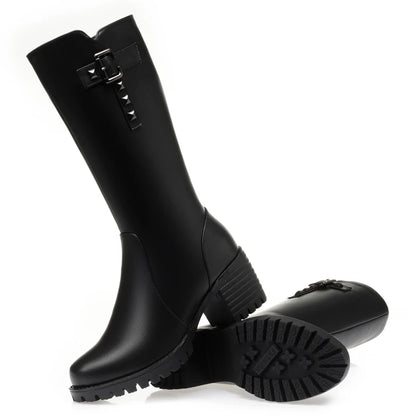 Bottes montantes femme en cuir véritable à talon carré