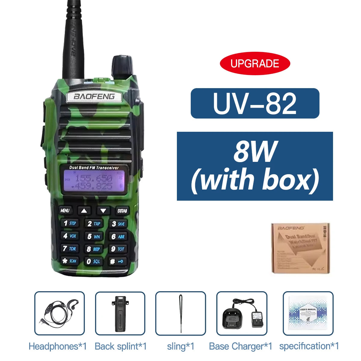 Talkie-Walkie Baofeng UV-82 Double PTT 5W/8W – Radio Amateur VHF/UHF, Portée 10 km