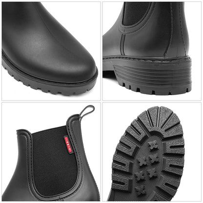 Bottes de Pluie Courtes Femme – Chelsea Imperméables Antidérapantes PVC