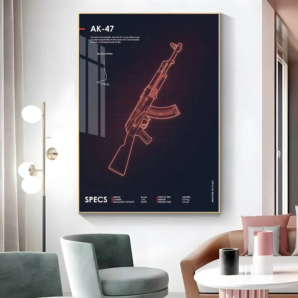 Poster Néon Armes – Affiche Murale Cool Gun Style Urbain, Décoration Salon & Chambre (Sans Cadre, Waterproof)