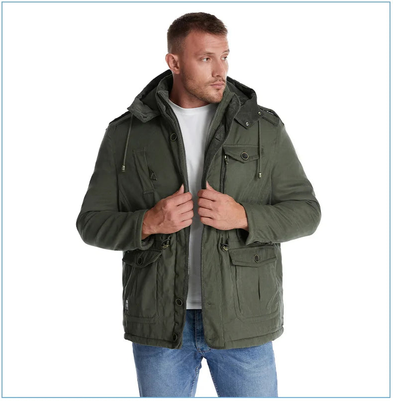 Parka Homme Hiver Chaude – LZLLTT Avec Capuche Amovible | Doublure Polaire | Multipoches | -30°C à +5°C - BLACKBEARD OUTDOOR INDUSTRIES