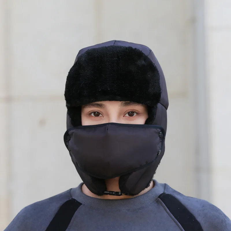 Chapka Ushanka Hiver avec Oreillettes et Cache-Visage - Unisexe
