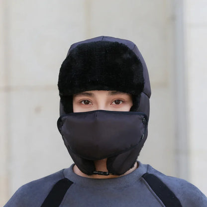 Chapka Ushanka Hiver avec Oreillettes et Cache-Visage - Unisexe