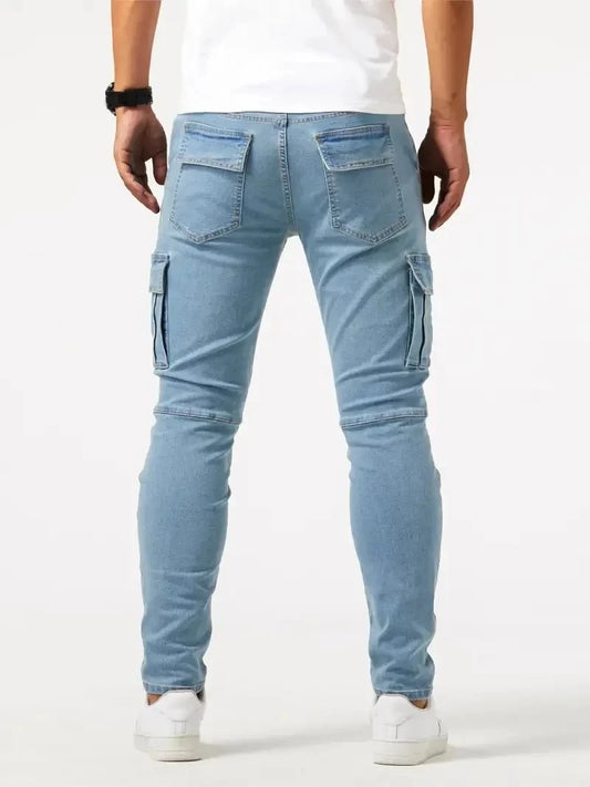 Jeans Cargo Homme Élastique 2025 – Denim Stonewashed, Multi Poches, Style Hip-Hop Casual - BLACKBEARD OUTDOOR INDUSTRIES