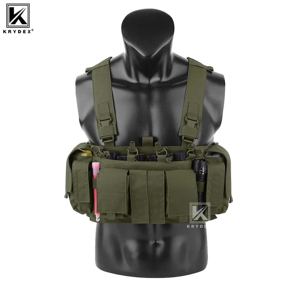 Chest rig tactique léger discret avec harnais en H, porte-chargeurs et poches radio