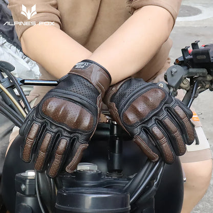 Gants Moto Cuir Rétro Homme Femme – Homologués CE, Écran Tactile, Taille M à XXL