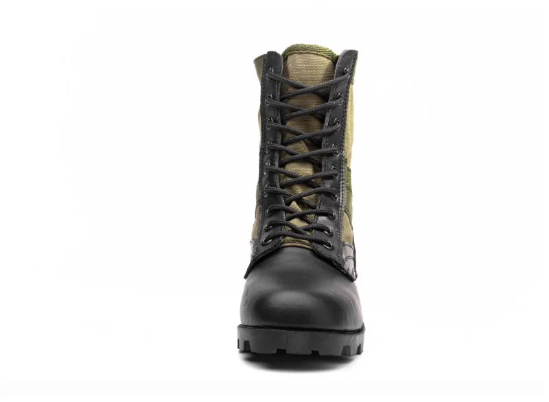Rangers Militaires Jungle – Cuir, Semelle Caoutchouc | Forces Spéciales | Noir & Vert Armée | EU 35-47