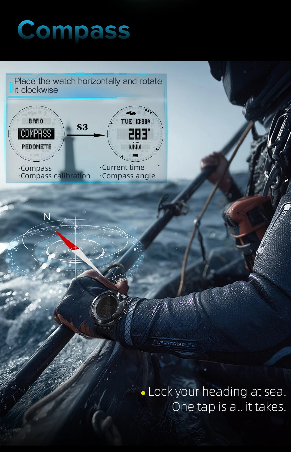 NORTH EDGE APACHE-D Montre Digitale Sportive pour Homme - Montre de Plongée, Outdoor, 100M Étanchéité, Altimètre, Baromètre, Boussole BLACKBEARD OUTDOOR INDUSTRIES