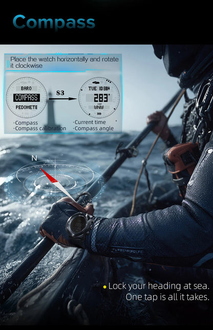 NORTH EDGE APACHE-D Montre Digitale Sportive pour Homme - Montre de Plongée, Outdoor, 100M Étanchéité, Altimètre, Baromètre, Boussole BLACKBEARD OUTDOOR INDUSTRIES